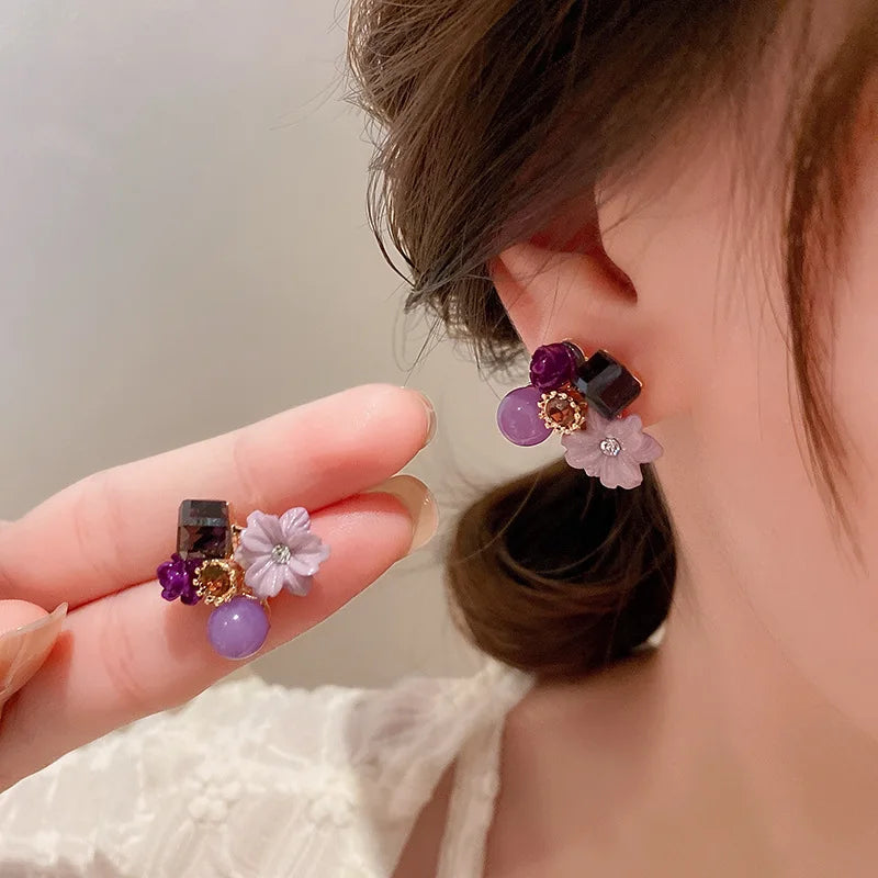 Taro Purple Flower Stud Earrings