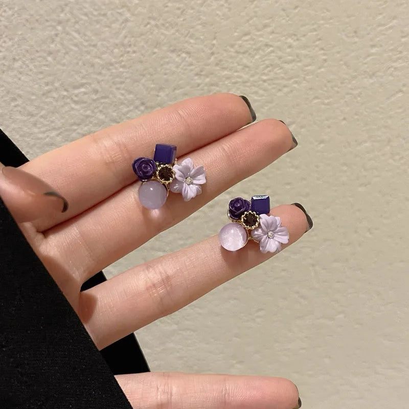 Taro Purple Flower Stud Earrings