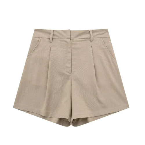 TRAF Women Elegant Solid Waistcoat Shorts Set
