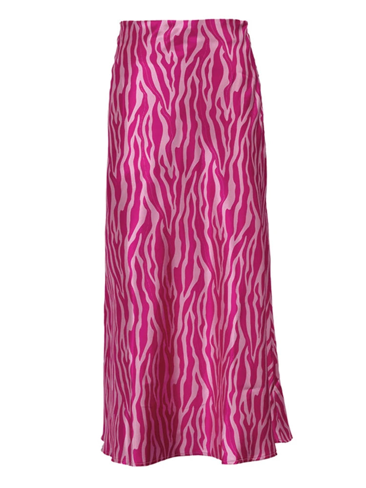 Women Elegant Midi Satin Skirts Printed