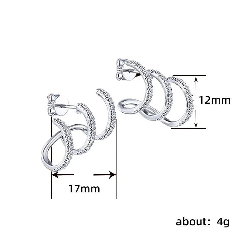 Creative Simple Lines 925 Silver Needle Stud Earrings for Women Men Vintage Unusual Irregular Metal Earrings for Women Jewelry
