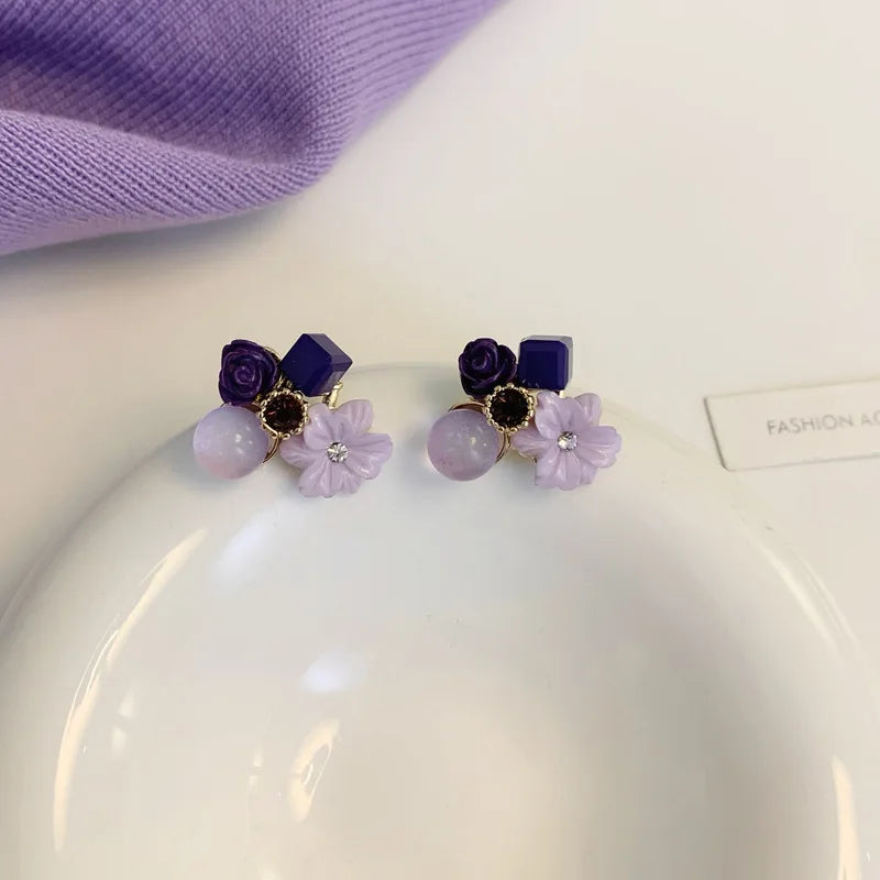Taro Purple Flower Stud Earrings
