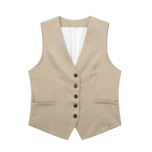 TRAF Women Elegant Solid Waistcoat Shorts Set
