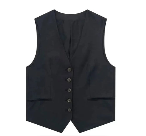 TRAF Women Elegant Solid Waistcoat Shorts Set
