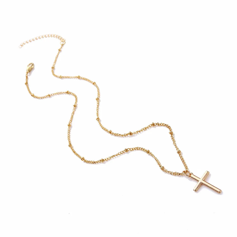 Gold Color Chain Cross Necklace Small Gold Color Cross Religious Jewelry