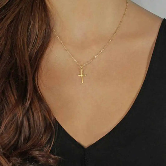 Gold Color Chain Cross Necklace Small Gold Color Cross Religious Jewelry