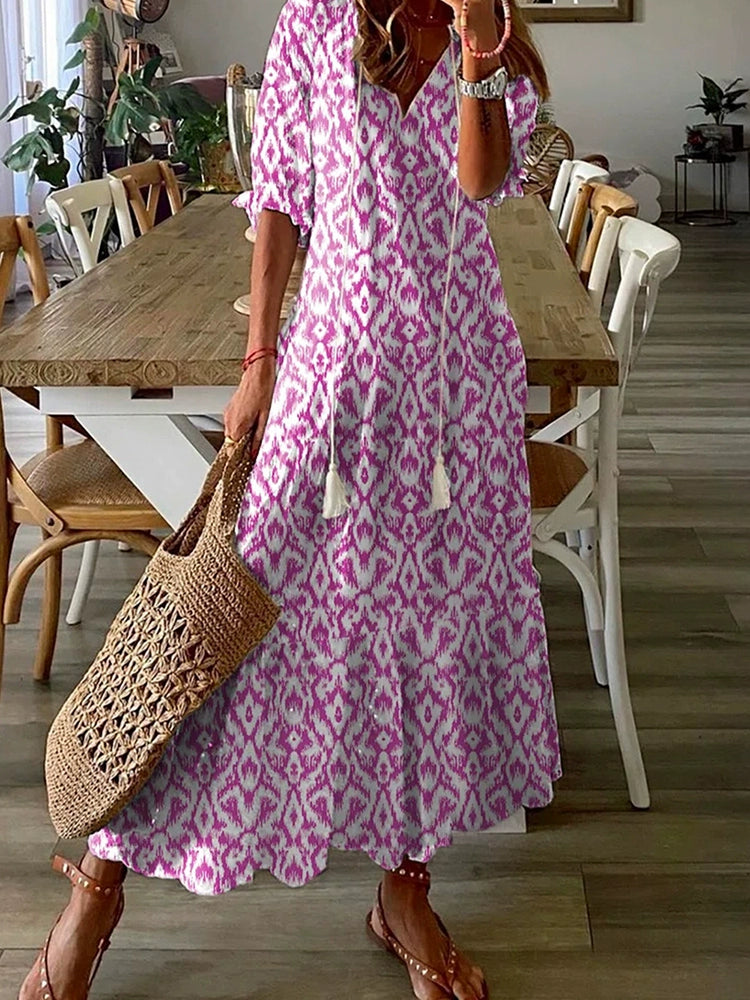 Summer Geometric Print Personality Slim Fit Short Sleeve Dress