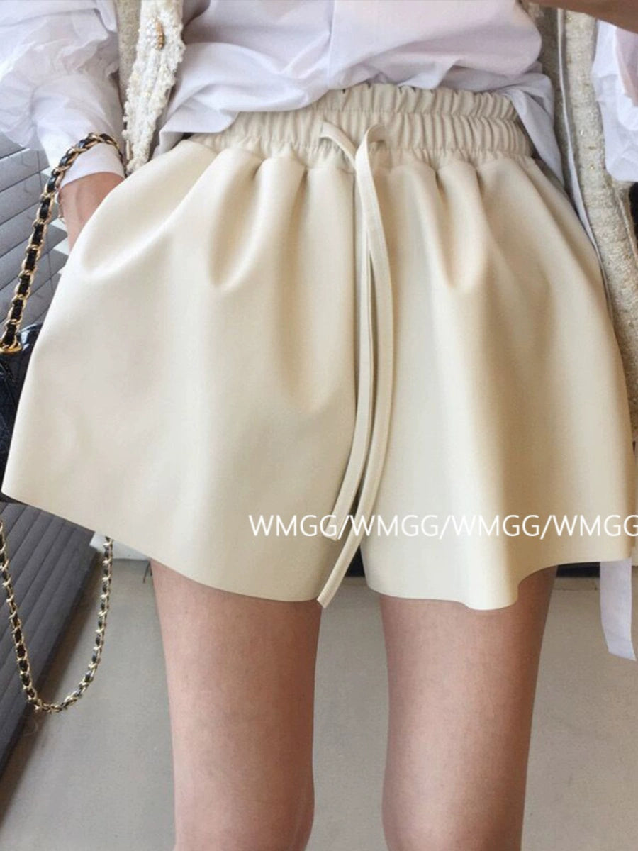 Matte Elastic Waist Niche Design Color Matching Leather Pants