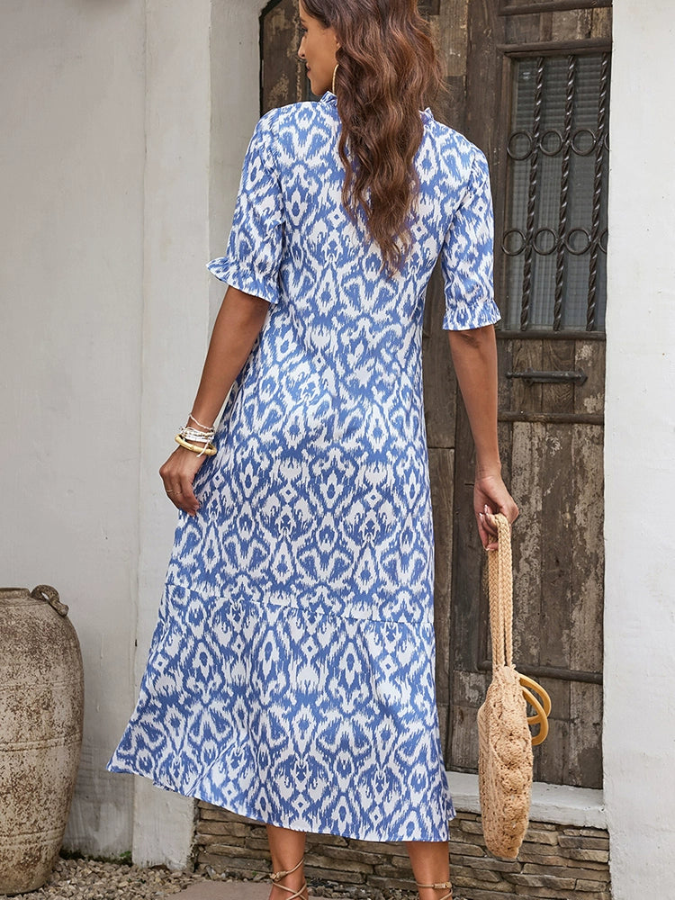 Summer Geometric Print Personality Slim Fit Short Sleeve Dress