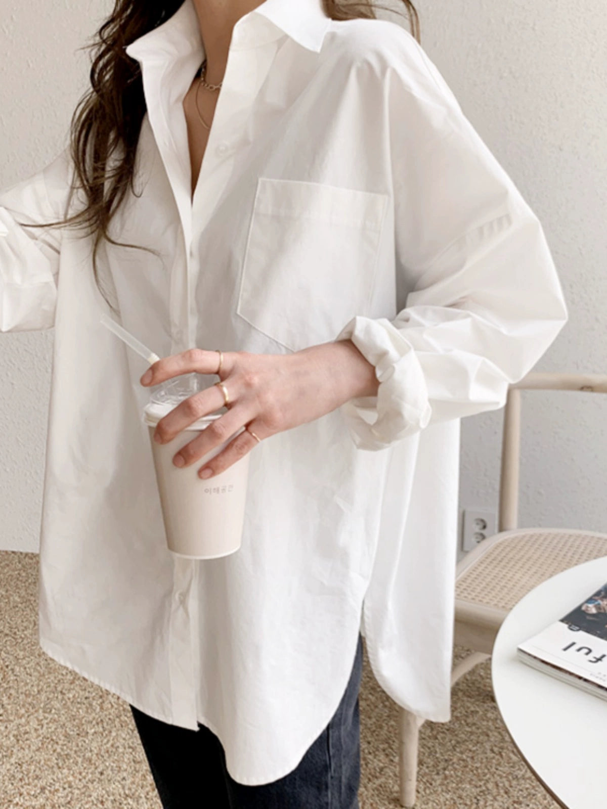 Fleece-Lined Casual Korean Style Niche Coat White Shirt