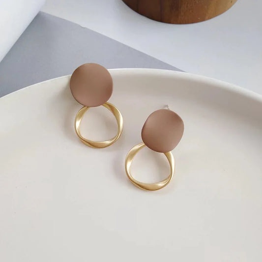 Brown Geometric Round Dangle Earings