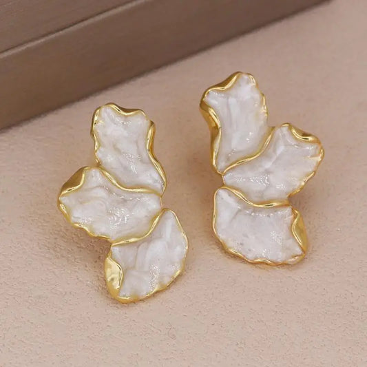 Irregular Metal Cream Eanmel Petal Post Earrings