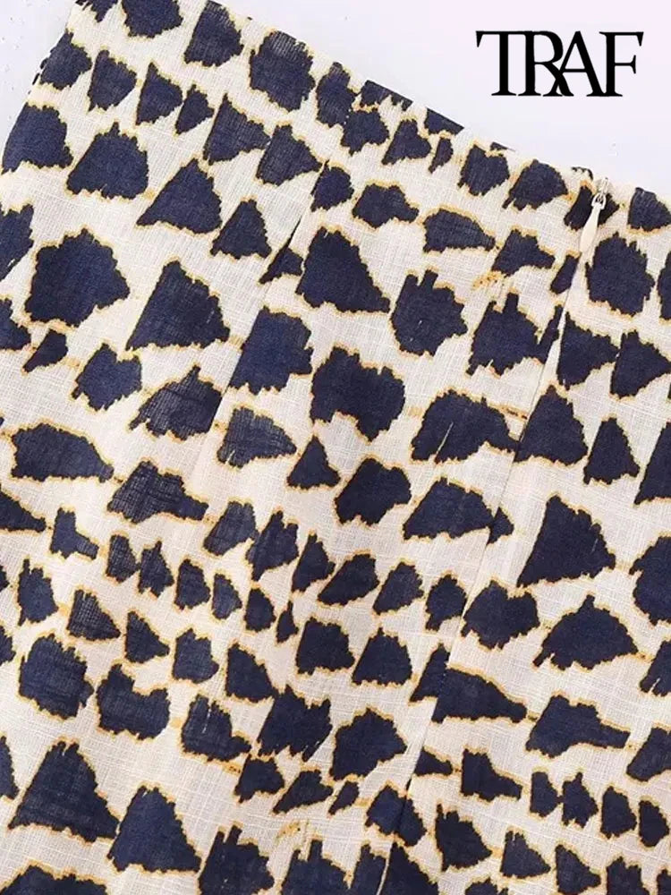 Beaded Print Wrap Mini Skirt