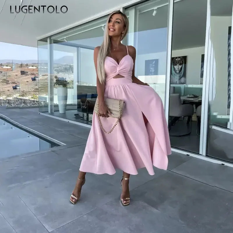 Lugentolo Women Sexy Spaghetti Strap Dress
