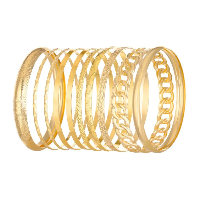 Ten Piece Set Of Stylish Bohemian Folk Retro Wide-Face Gold And Silver