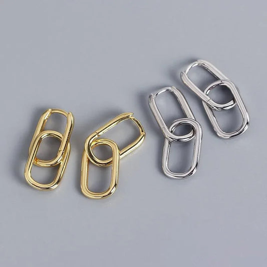 Fashion Gold Silver Color Paperclip Link Chain Hoop Earrings