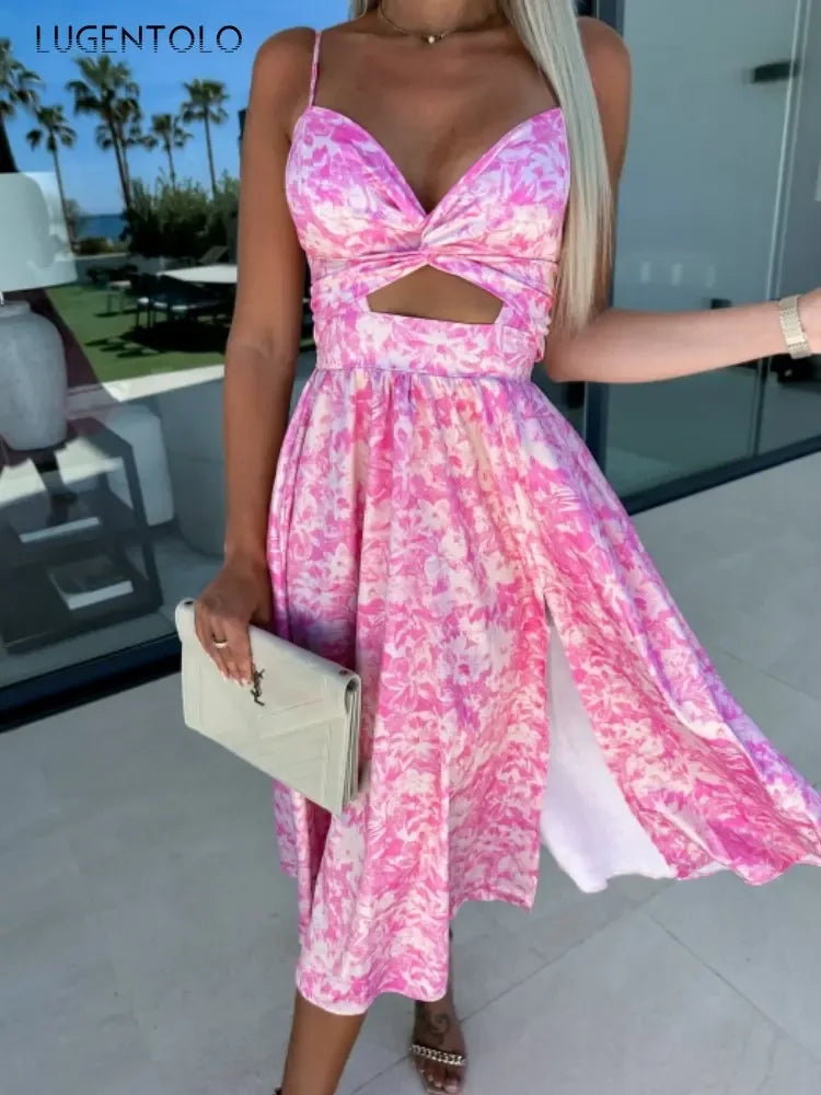 Lugentolo Women Sexy Spaghetti Strap Dress