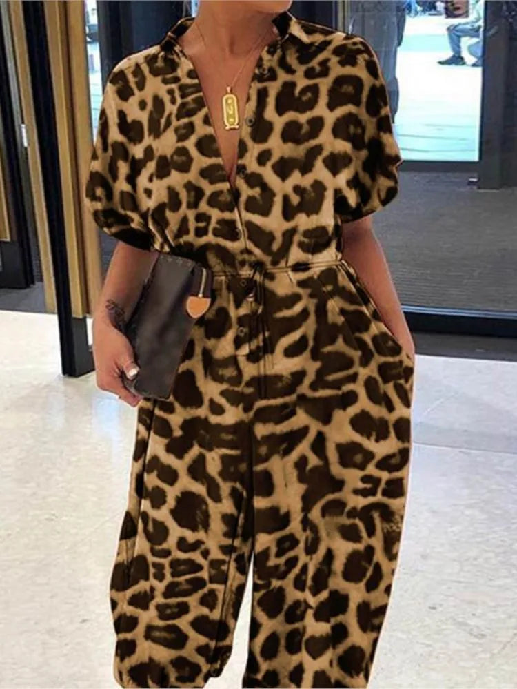 V-Neck Button Lace-Up Jumpsuit