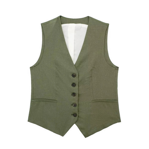 TRAF Women Elegant Solid Waistcoat Shorts Set