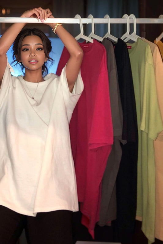 round Neck Mid-Length Korean Style Loose White Short Sleeve T-shirt