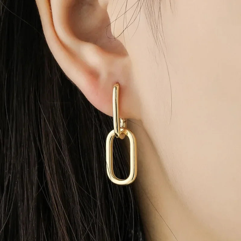 Fashion Gold Silver Color Paperclip Link Chain Hoop Earrings