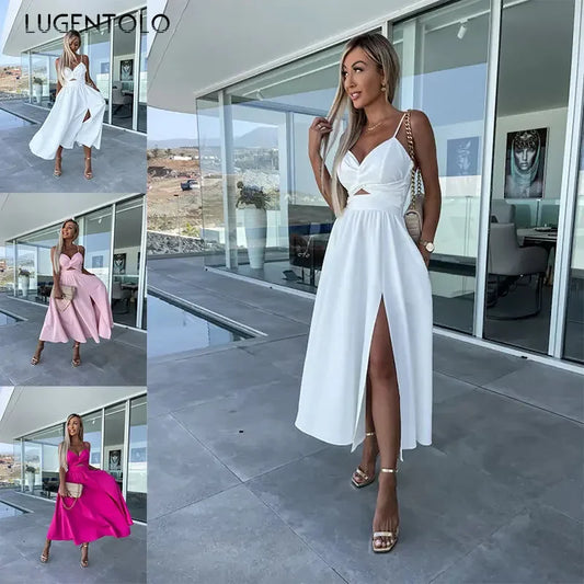 Lugentolo Women Sexy Spaghetti Strap Dress