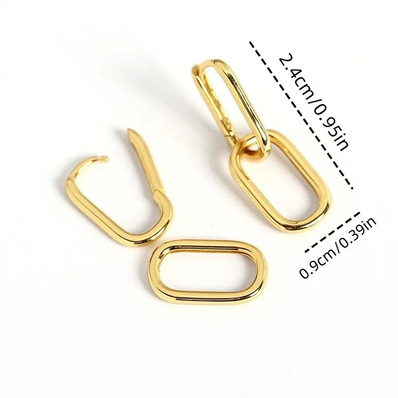 Fashion Gold Silver Color Paperclip Link Chain Hoop Earrings