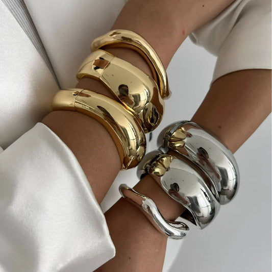 DIEZI Vintage Wide Cuff Bangles Hip Hop Punk Gold Silver Color Geometric