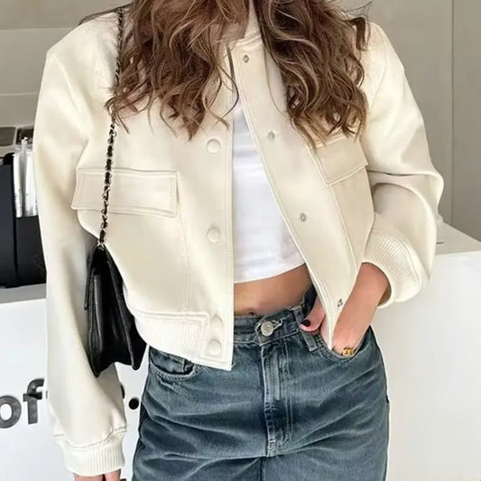 Bomber Jacket Coat White Autumn Winter