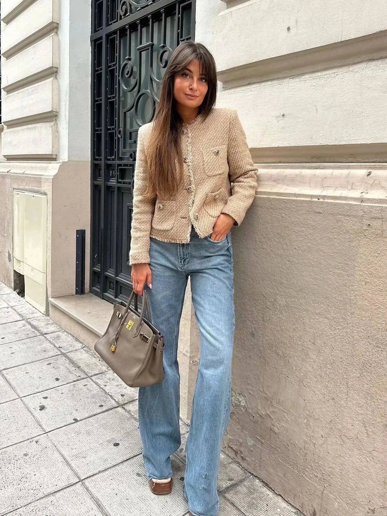 Women's Jacket Coat Tweed Cropped Jacket