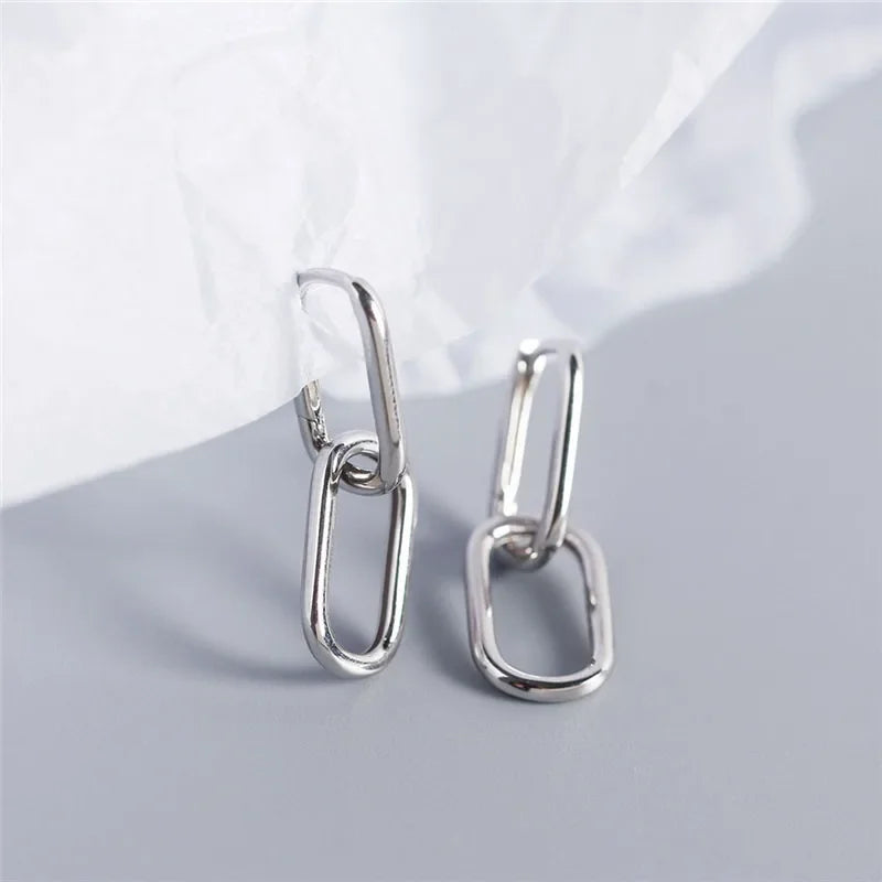Fashion Gold Silver Color Paperclip Link Chain Hoop Earrings