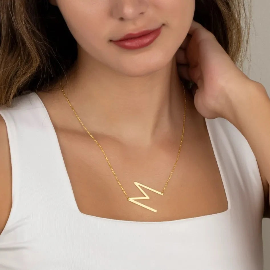 100% Stainless Steel Initial Letter Name Pendant Necklace