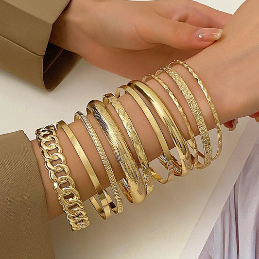 Ten Piece Set Of Stylish Bohemian Folk Retro Wide-Face Gold And Silver
