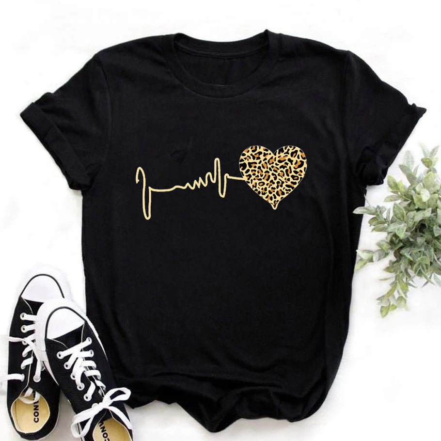 Leopard Heartbeat Short Sleeve Print