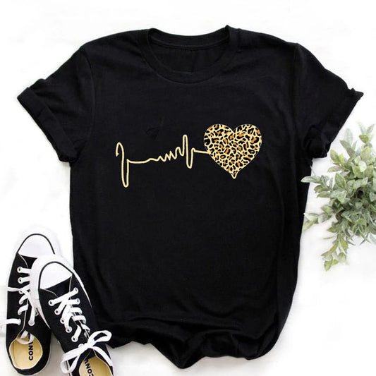 Leopard Heartbeat Short Sleeve Print