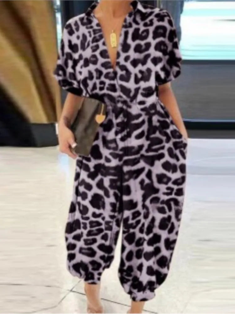 V-Neck Button Lace-Up Jumpsuit