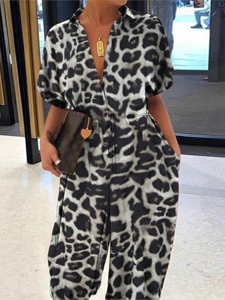 V-Neck Button Lace-Up Jumpsuit