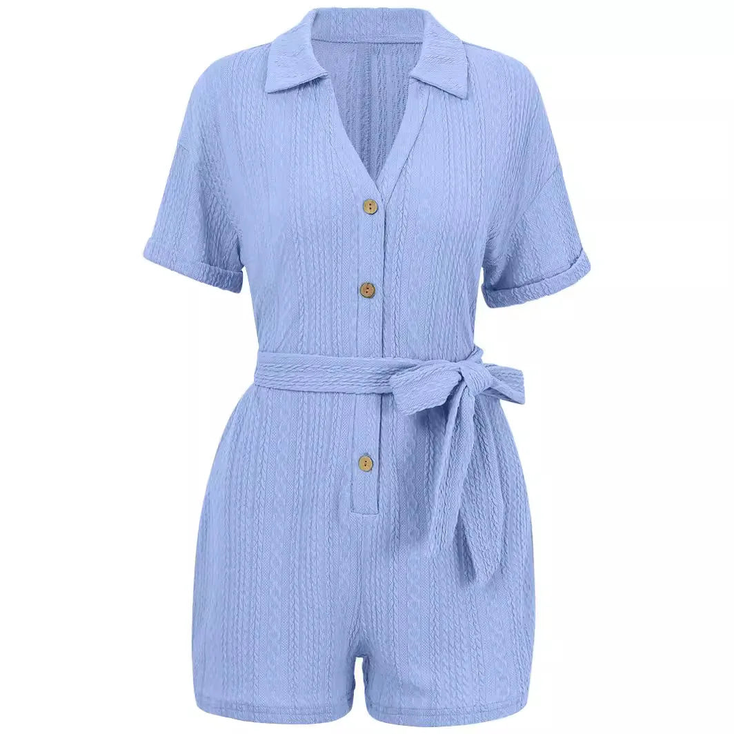Short-sleeved Lace-up Lapel