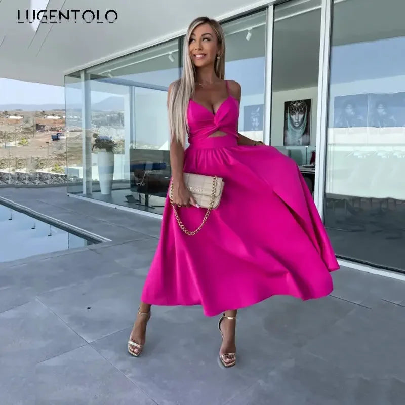 Lugentolo Women Sexy Spaghetti Strap Dress