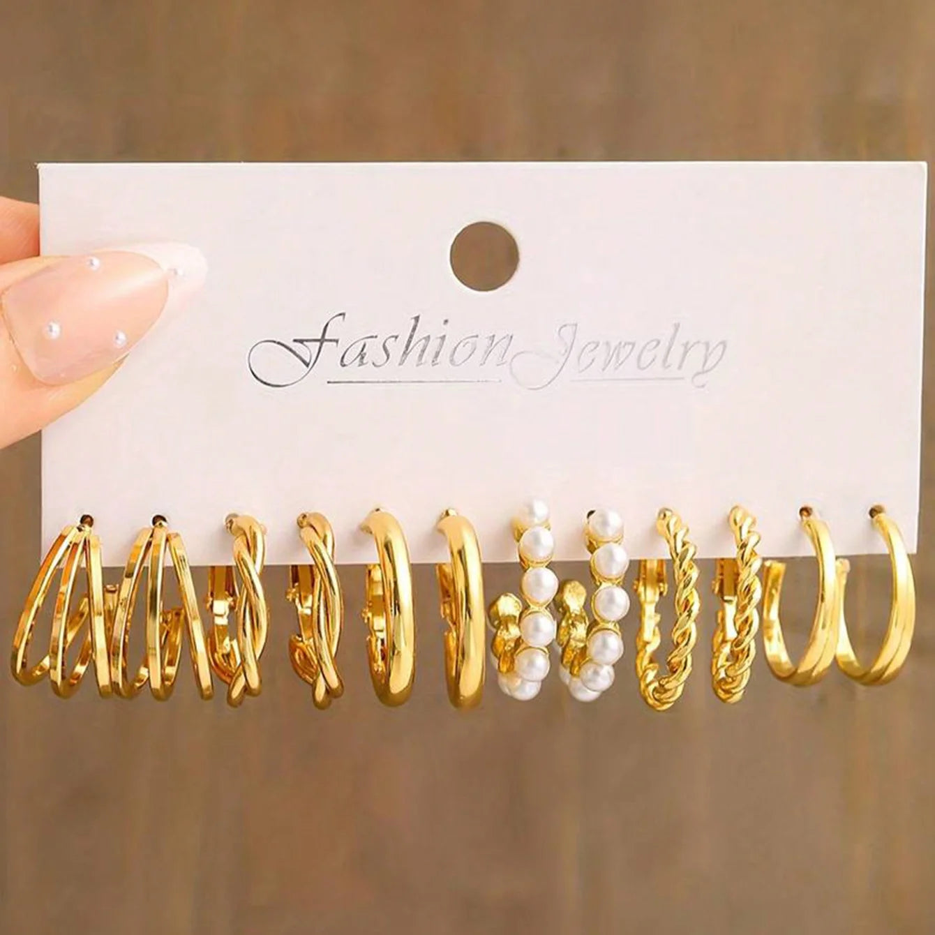 48-12 Pieces Faux Pearl Multi-Layered Wide Twist Earrings Set Party Date Gift Suitable For Daily Wear