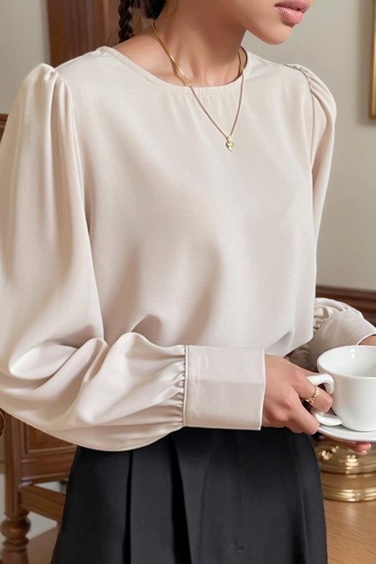 New round Neck Lady Champagne Loose Long Sleeve Shirt