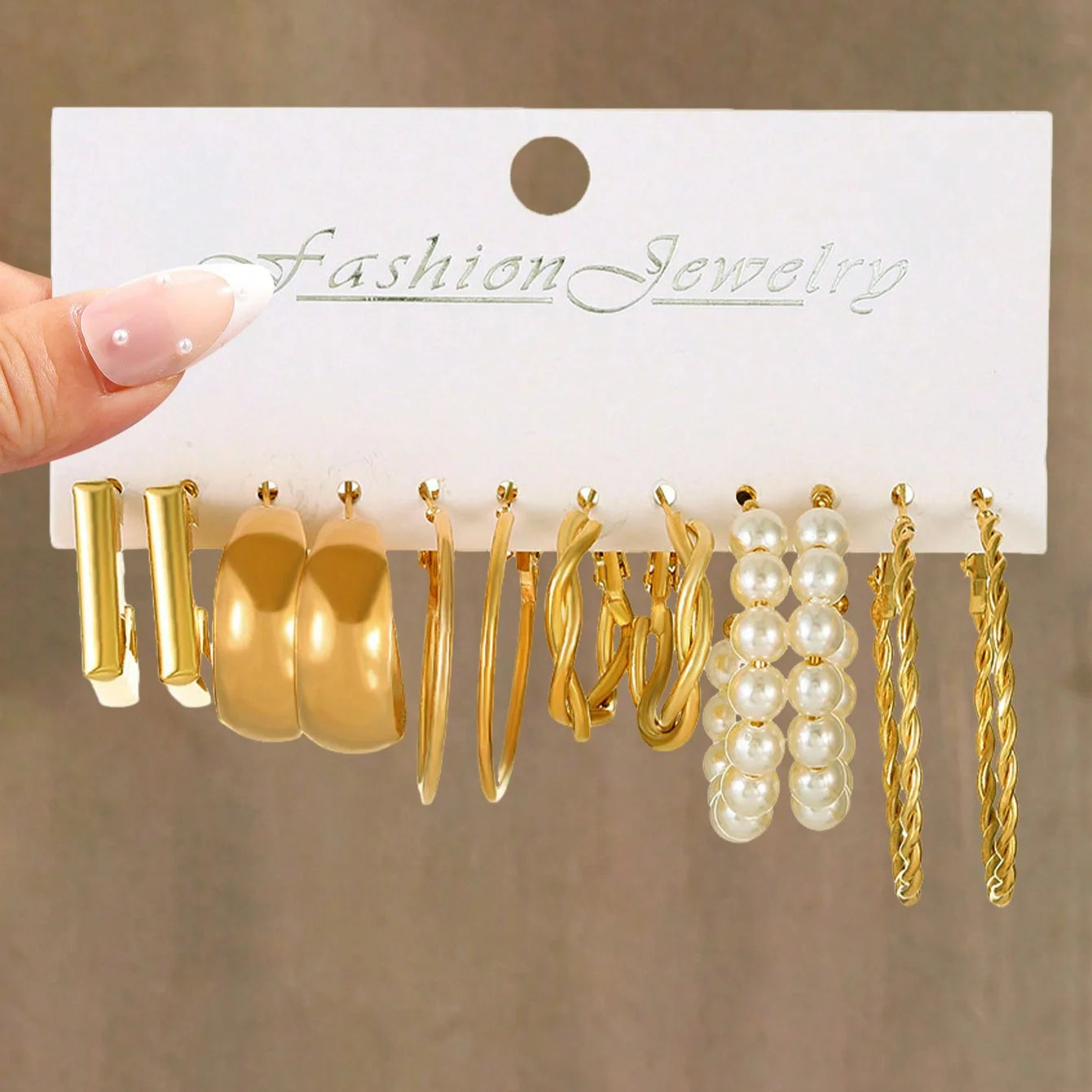 48-12 Pieces Faux Pearl Multi-Layered Wide Twist Earrings Set Party Date Gift Suitable For Daily Wear